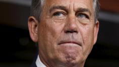 U.S. House Speaker John Boehner (R-OH) pauses during his weekly news conference in Washington