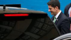 Paul Ryan, Speaker of the United States House of Representatives, gets into his vehicle as he departs Public School 162 in the Harlem area of New York, U.S. May 9, 2017.   REUTERS/Carlo Allegri