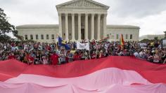 Supporters of gay marriage rally after the U.S. Supreme Court ruled that the U.S. Constitution provides same-sex couples the right to marry