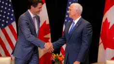 Canadian Prime Minister Trudeau and United States Vice President Pence meet on the sidelines of the National Governors Association summer meeting in Providence