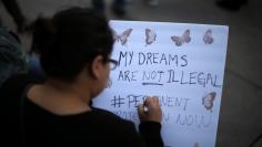 A woman protests to call for a new DREAM Act to replace DACA in Los Angeles, California U.S. January 17, 2018. REUTERS/Lucy Nicholson