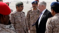 Mattis is greeted by Al Banyan upon his arrival at King Salman Air Base, Riyadh, Saudi Arabia