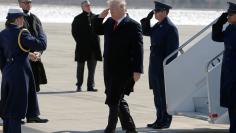 U.S. President Donald Trump arrives aboard Air Force One at Detroit Metropolitan Wayne County Airport in Detroit, Michigan, U.S., March 15, 2017. REUTERS/Jonathan Ernst