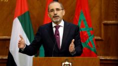 Jordanian Foreign Minister Ayman Safadi speaks during his joint news conference with Arab League Secretary-General Ahmed Aboul Gheit in Amman
