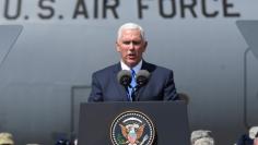 FILE PHOTO - U.S. Vice President Mike Pence delivers a speech during a meeting with U.S. troops taking part in NATO led joint military exercises Noble Partner 2017 at the Vaziani military base near Tbilisi, Georgia on August 1, 2017. REUTERS/Irakli Geden