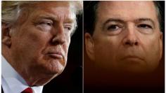 FILE PHOTO: U.S. President Donald Trump (L) speaks in Ypilanti Township, Michigan March 15, 2017 and FBI Director James Comey testifies before a Senate Judiciary Committee hearing in Washington, D.C., May 3, 2017 in a combination of file photos. REUTERS/