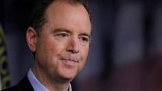 House Intelligence Committee ranking Democrat Adam Schiff (D-CA) reacts to Committee Chairman Devin Nunes statements about surveillance of U.S. President Trump and his staff as well as his visit to the White House, during a news conference at the U.S. Ca
